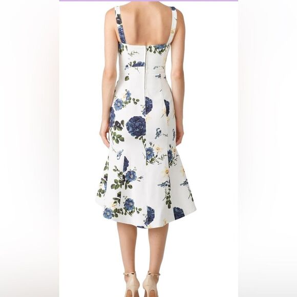 Nicholas white denim rose flare dress. Midi style with front slit sz 10 - Picture 2 of 16